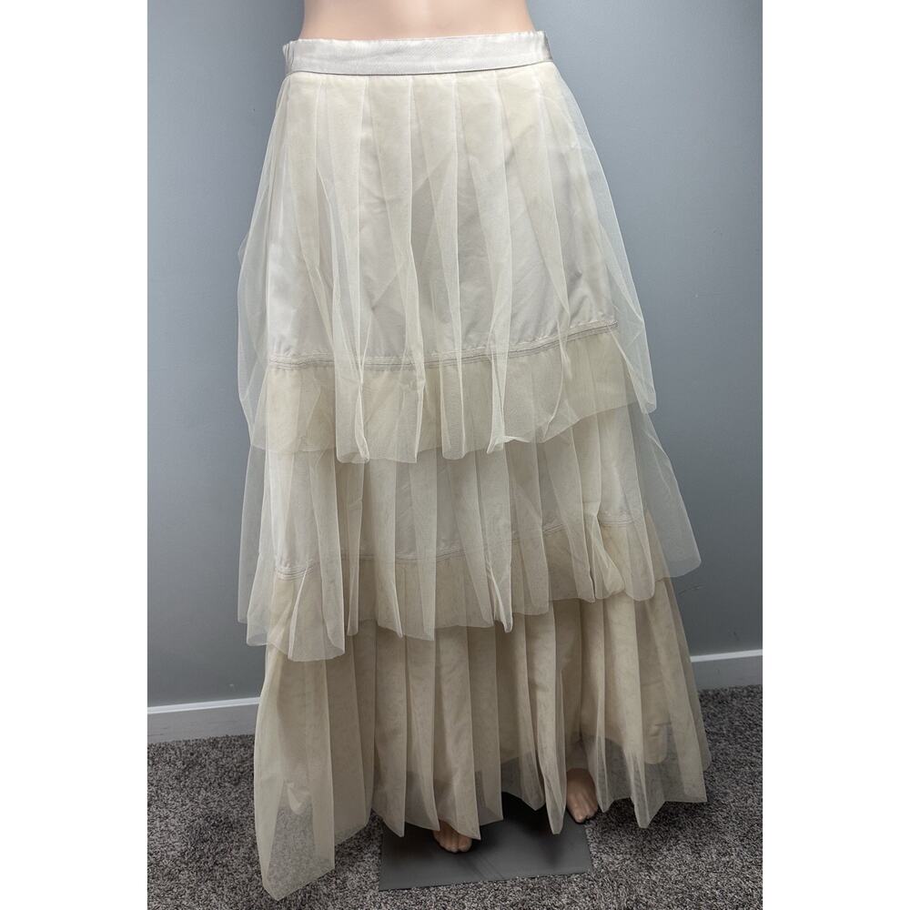 Peserico Italy Layered Tulle Maxi Skirt Ivory Beige Size 44 US 8 Luxury Designer